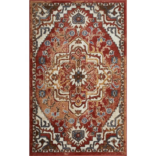 LOOMAKNOTI Alsbrooke Zailorn Orange 3 ft. 3 in. x 5 ft. 3 in. Oriental Polypropylene Area Rug