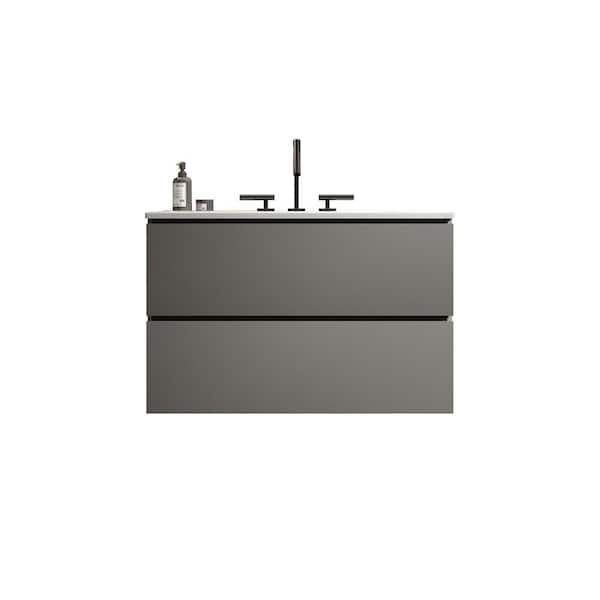 29.90 in. W x 18.30 in. D x 21.10 in. H Single Sink Floating Bath Vanity in Gray with White Ceramic Top