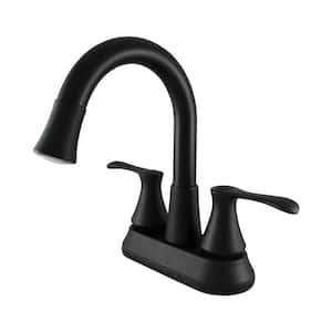 LED White Light Dual Handle High Swivel Spout Lavatory Faucet with Matching Push Pop-Up in Matte Black