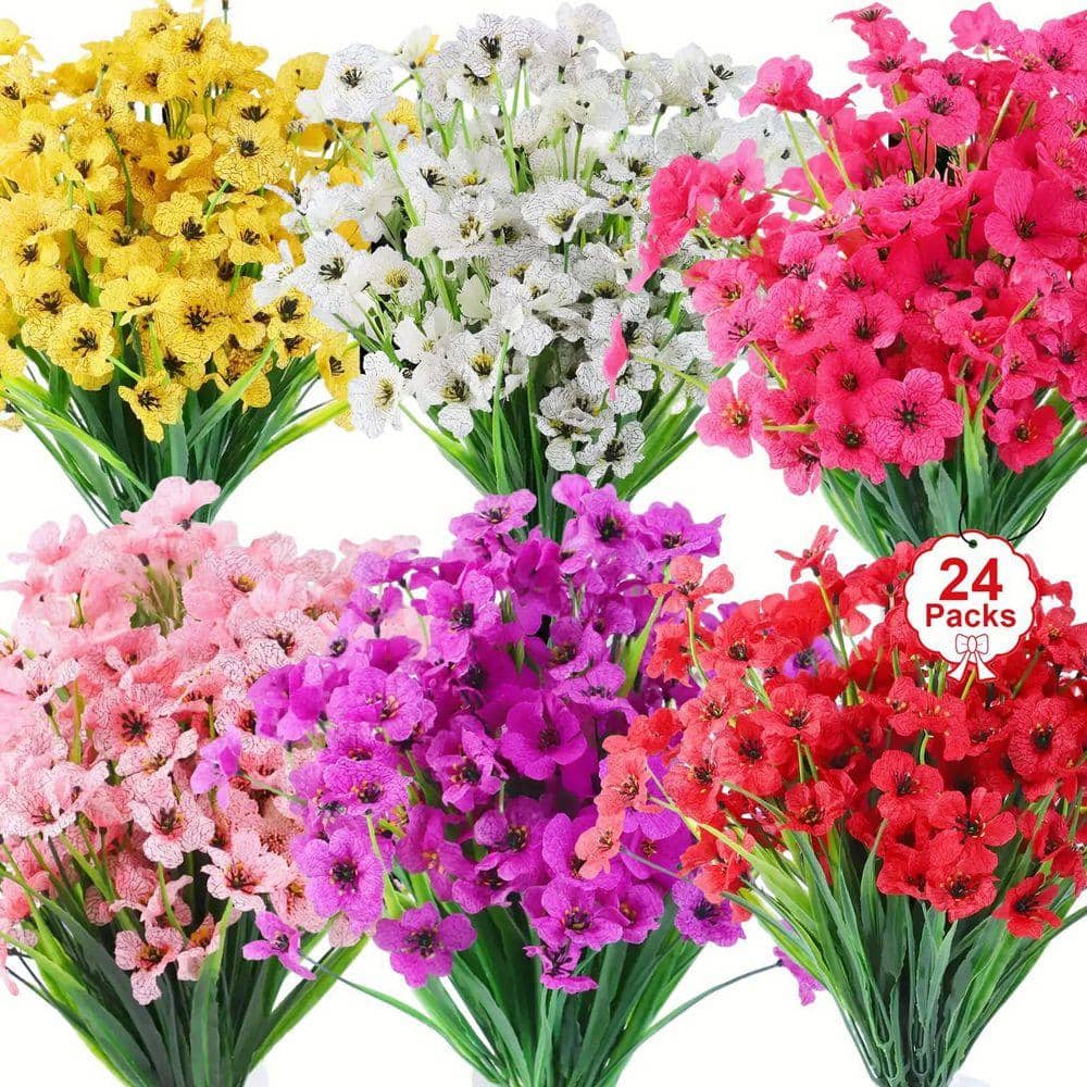 24 Bundles UV Resistant Artificial Outdoor Flowers No Fade, 13 in
