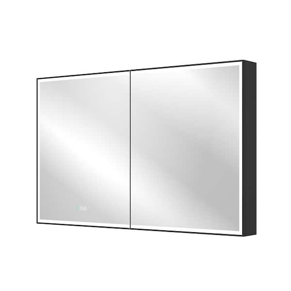 48 in. W x 30 in. H Rectangular Bi-View Aluminum LED Medicine Cabinet with Mirror, Recessed/Surface Mount, Outlet