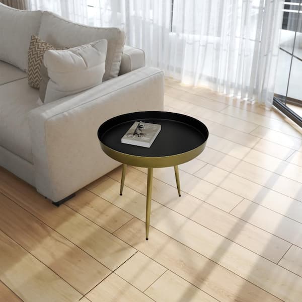 THE URBAN PORT Enid 16 in. Black and Brass Metal Side End Table