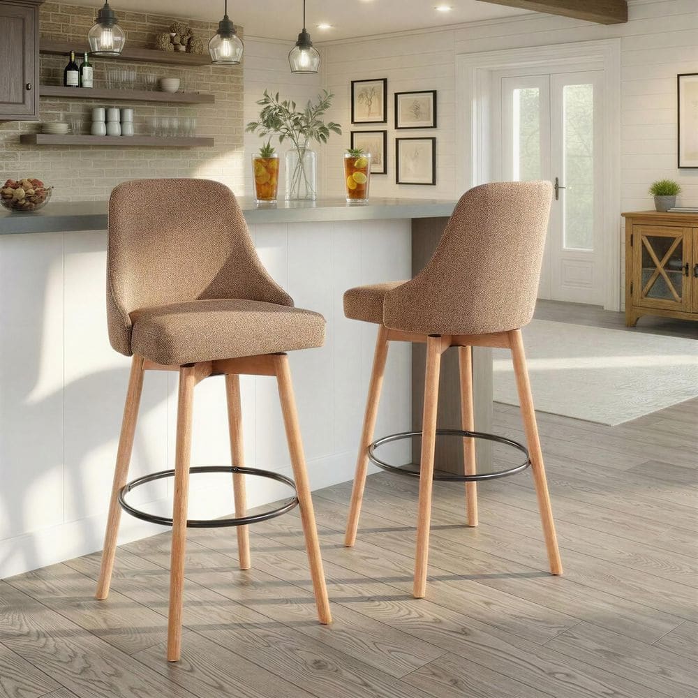 LumiSource Marcel 30.75 in. H Brown Fabric, White Washed Wood and