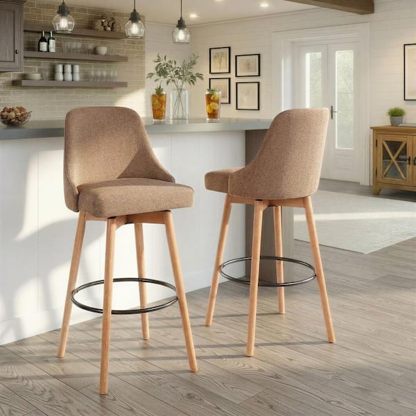 LumiSource Marcel 30.75 in. H Brown Fabric, White Washed Wood and