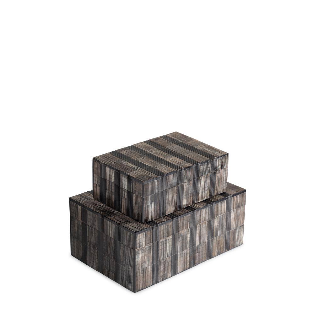 Madison Rustic Brown and Black Wood Lidded Decorative Boxes, Set of 2