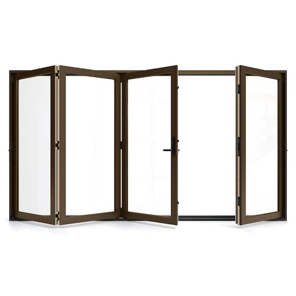JELD-WEN W5500 124 in. x 80 in. Dark Chocolate Right Hand/Outswing Aluminum Clad Wood 4-Panel Prehung Folding Patio Door