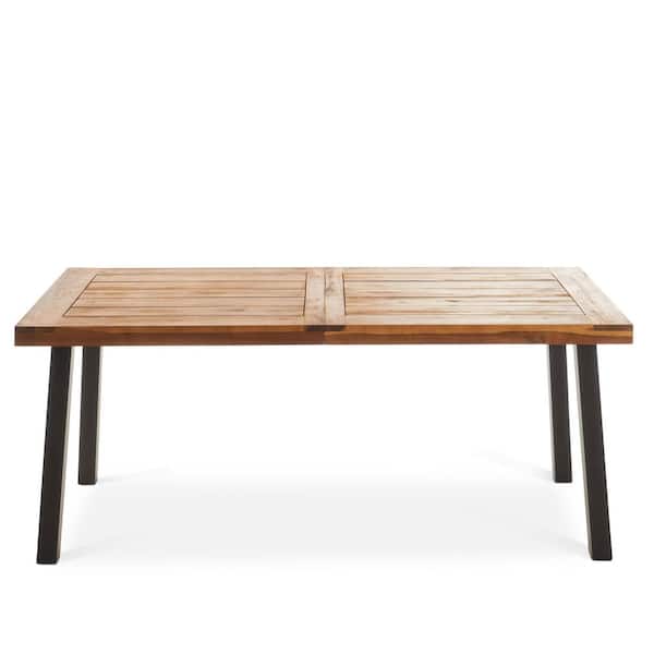 Unbranded 69 in. W x 32.25 in. D x 29.5 in. H Modern Dining Table-Acacia Wood Top and Powder-Coated Metal Frame for Patio, Garden