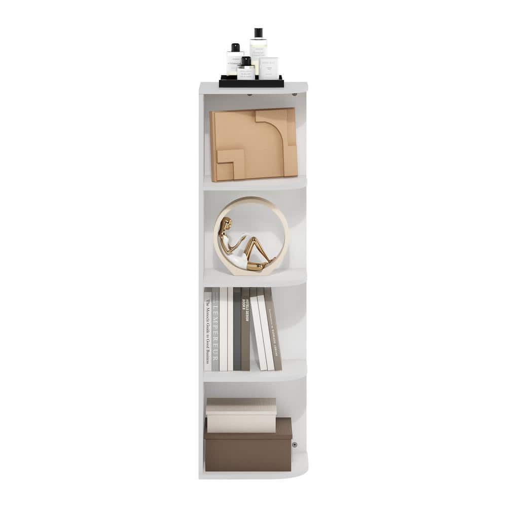 White Composite Wood 4-Tier Corner Bookcase