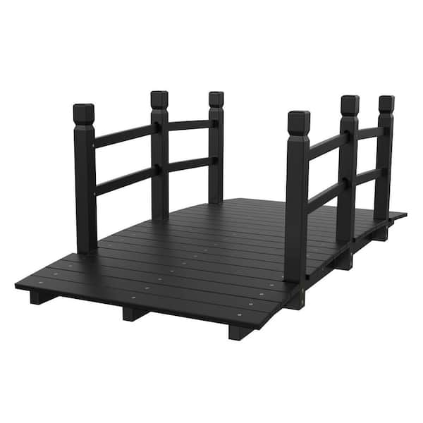 5 ft. Black Wood Classic Garden Bridge with Side Rails