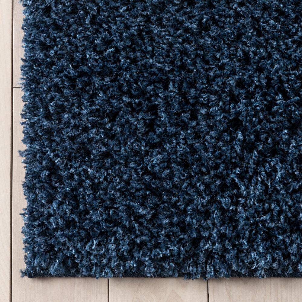 Dark Blue Reversible Solid Shag Synthetic Area Rug