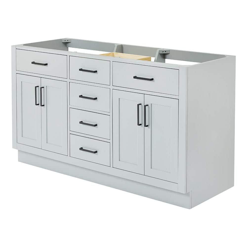 Gray 60'' Double Freestanding Hardwood Vanity Base