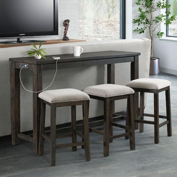 Stone Smokey Walnut 4-Piece Bar Table Set with USB Port