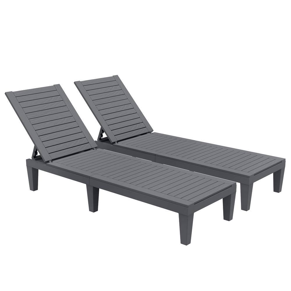 DEXTRUS 74.5 in. L Plastic Outdoor Reclining White Chaise Lounge (Set