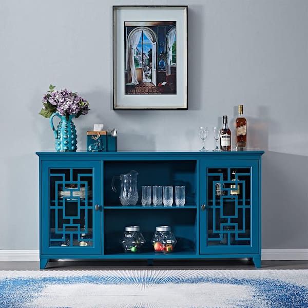 62 TV Stand, Storage Buffet Cabinet, Sideboard - Teal Blue