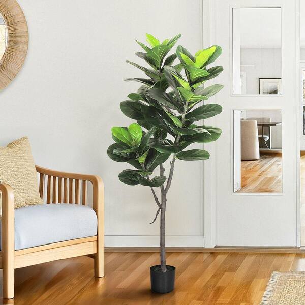 LIVING LUXURY 5 ft. Real Touch Artificial Fiddle Leaf Fig Tree in