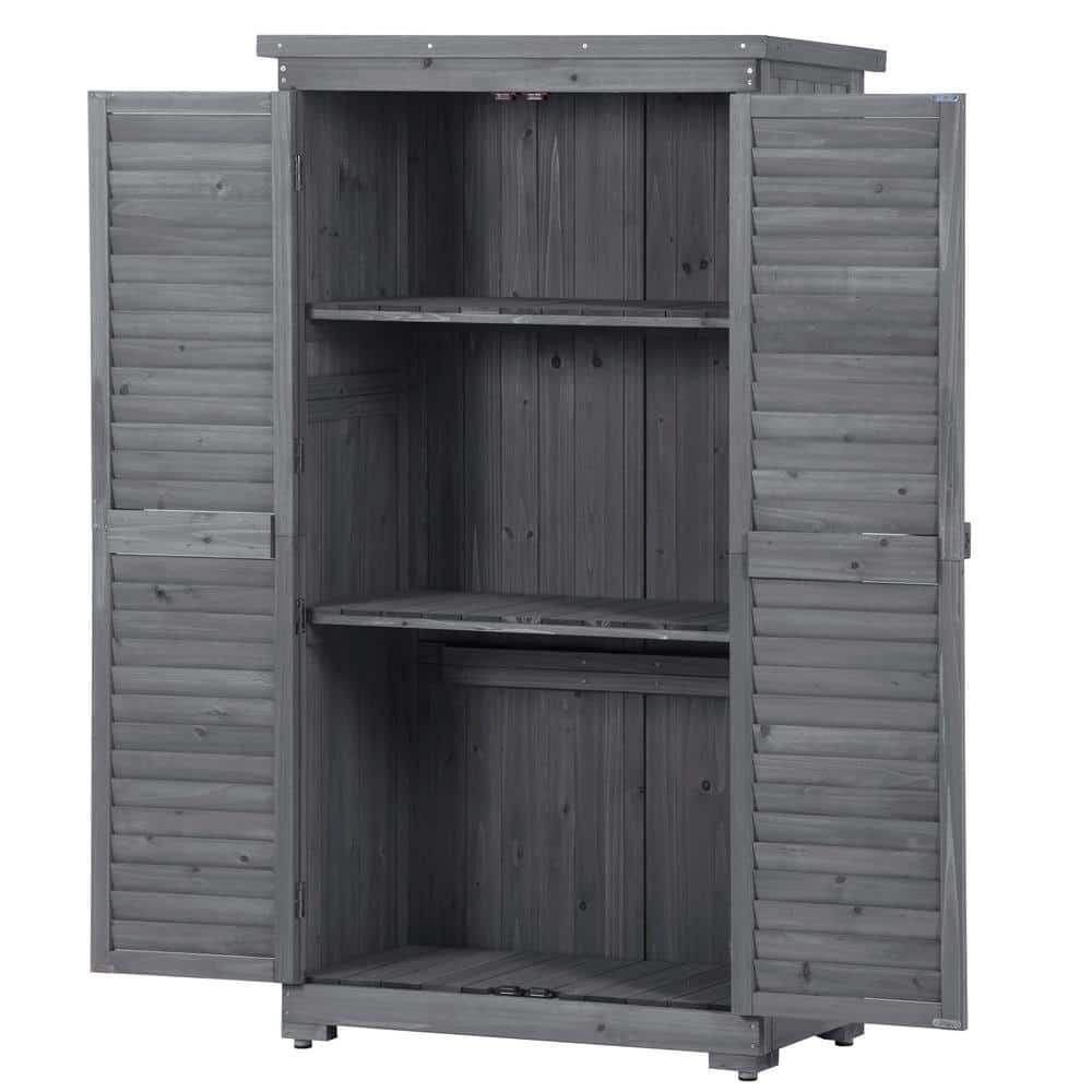 34 in. W x 18 in. D x 63 in. Gray Wood Outdoor Storage Cabinet. 3-Tire Pati