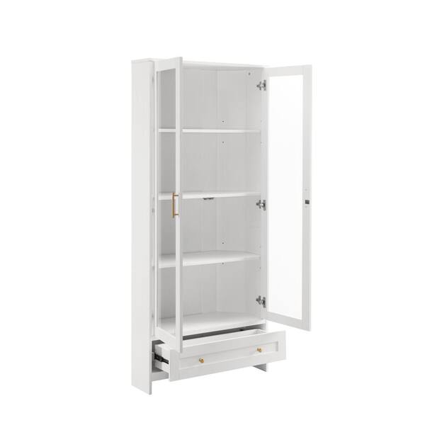 Home Source Display Storage Cabinet in White with Glass Doors