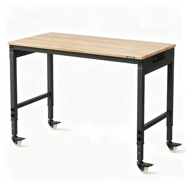 Adjustable Workbench 48x24 Inch 6 Height Levels, 2000 lbs Capacity, Sturdy Rubberwood Top for Garage, Woodworking Shop
