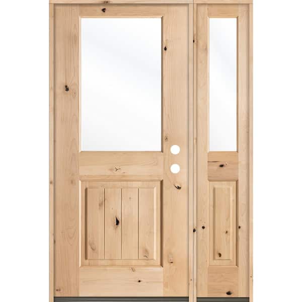 Krosswood Doors 46 in. x 80 in. Rustic Knotty Alder Half Lite Unfinished Left-Hand Inswing Prehung Front Door with Right Sidelite