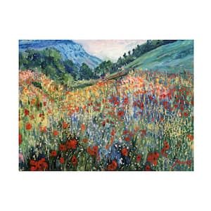Canvas Art by Field of Wild Flowers Print Hidden Floater Frame Nature Wall Art 32 in. x 22 in.