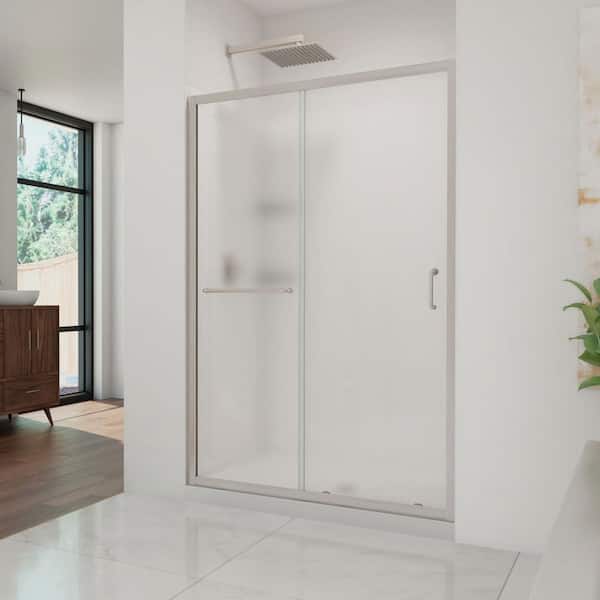 DreamLine Infinity-Z 48 in. L x 36 in. W x 77 in. H Frosted Alcove Shower Door Kit w/ Shower Wall and Center Pan in Brushed Nickel