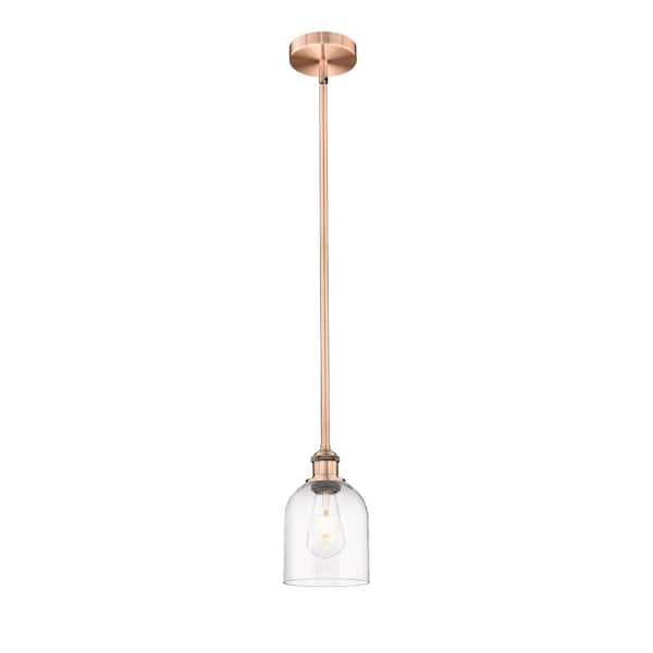 Bella 100-Watt 1-Light Antique Copper Shaded Mini Pendant Light with Clear Glass Shade