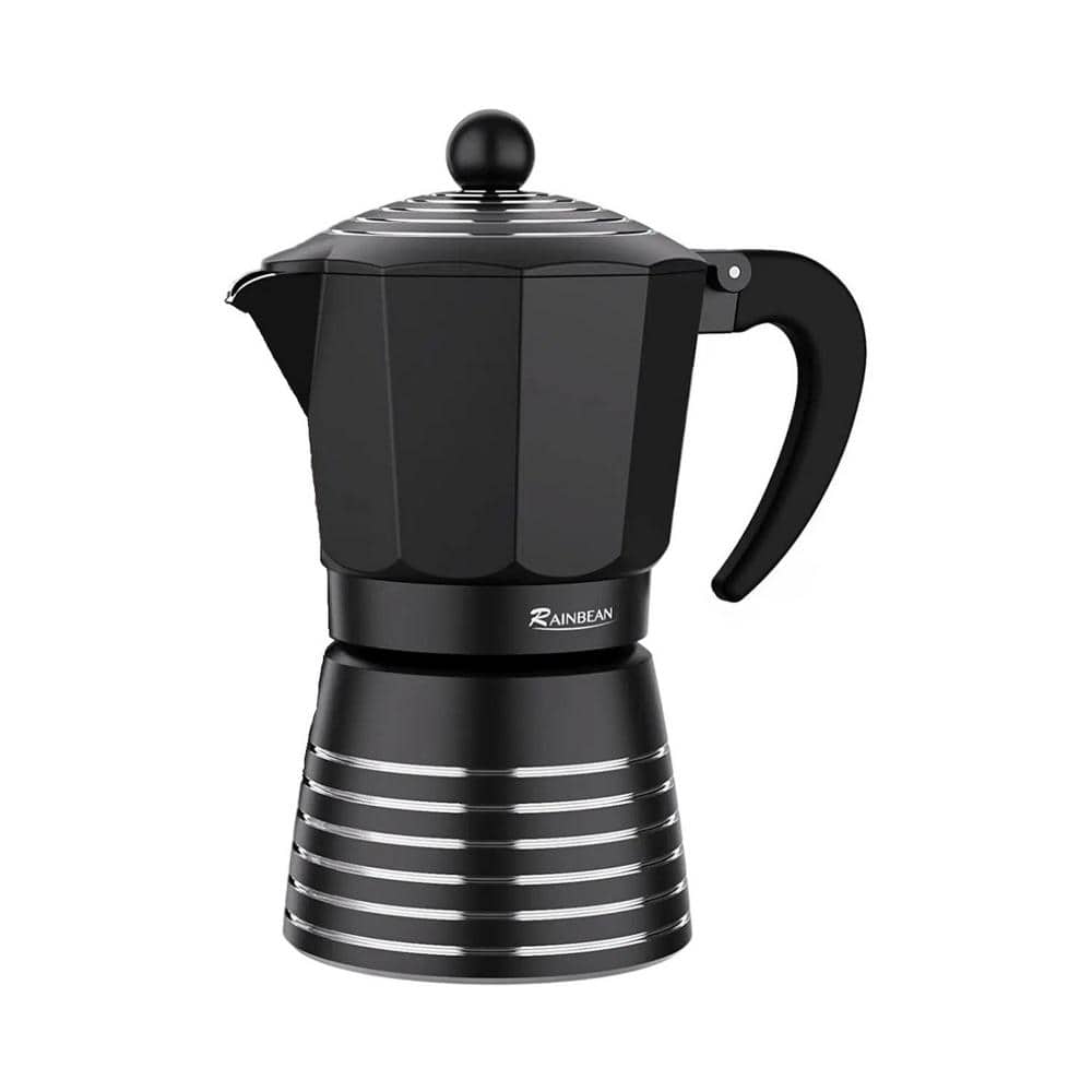 6 Cup, Black Aluminum Espresso Machine, Stovetop Espresso Coffee Maker with