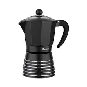 6 Cup, Black Aluminum Espresso Machine, Stovetop Espresso Coffee Maker with Stainless Steel Spoon and 2 Ceramic Cup