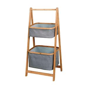 Natural Collapsible Bamboo Laundry Basket with 2-Tier Storage Rack