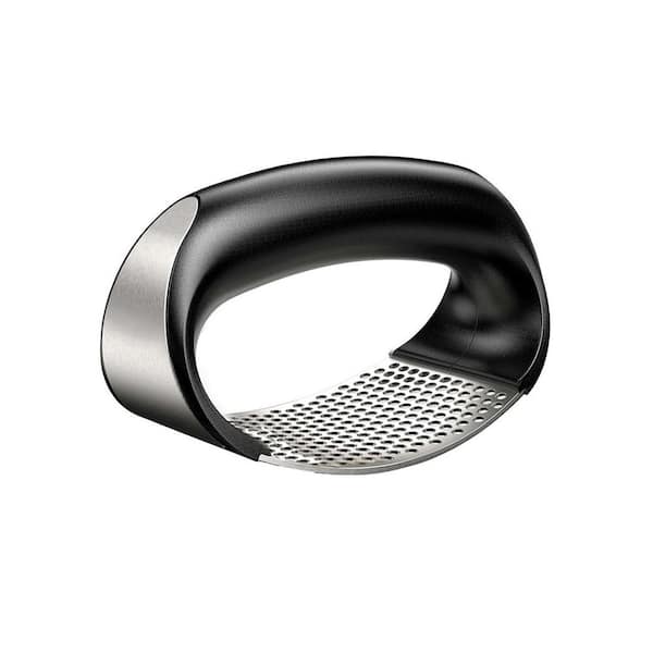 Stainless Steel Garlic Press Rocker Black Garlic Crusher Mincer Chopper with Peeler Scraper Kitchen Gadget