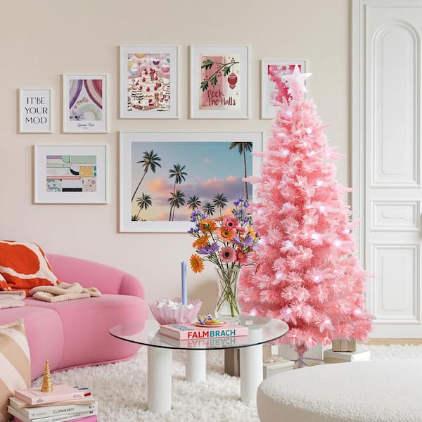LuxenHome 6 ft. Prelit Pink Cherry Blossom Artificial Christmas