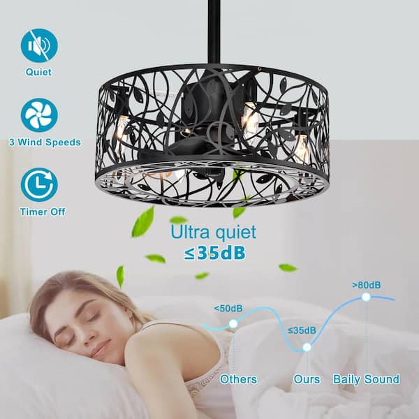 18 in. Indoor Matte Black Leaves Rattan-Shaped Ceiling Fan with Remote Included