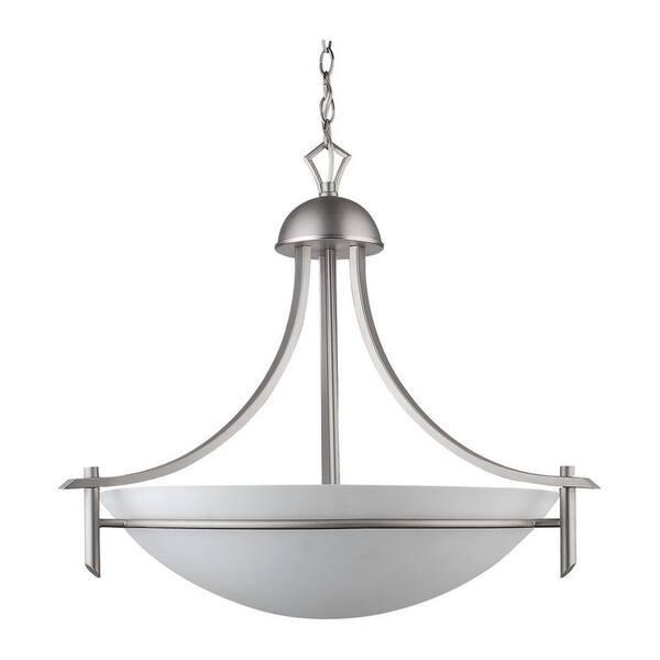 Cambridge 3-Light Brushed Pewter Chandelier with Etched Dove White Glass Shade