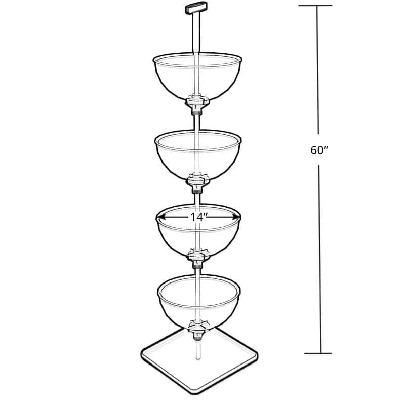 Clear Polycarbonate Four-Tiered Bowl Floor Display Stand