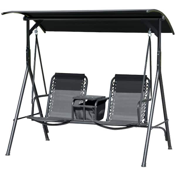 Unbranded 69.25 in. Seats 2-People Metal Patio Swing Chair, Outdoor Canopy Swing Glider with Pivot Storage Table