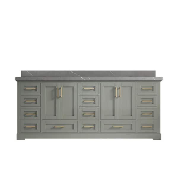 Willow Collections Boston 84 in. W x 22 in. D x 36 in. H Double Sink Bath Vanity in Evergreen with 2 in. Pearl Gray Qt. Top
