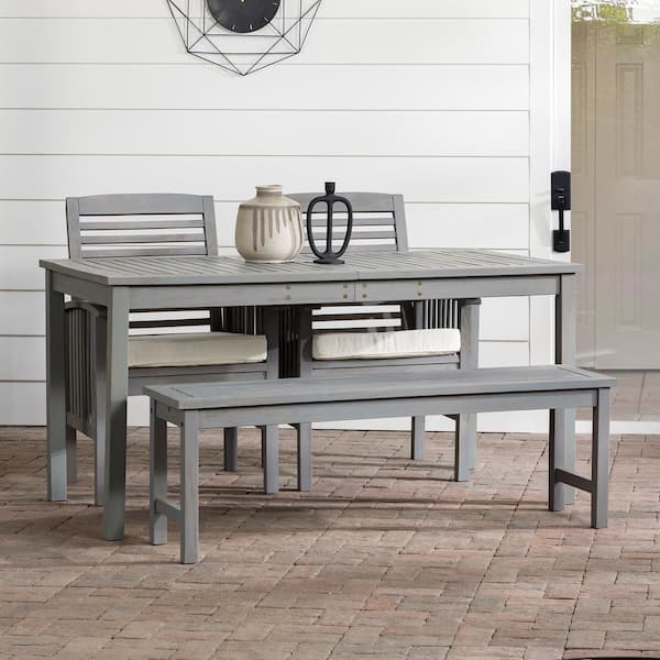 Walker Edison Furniture Company Grey Wash 4-Piece Simple Wood Outdoor Dining Set with Cream Cushions