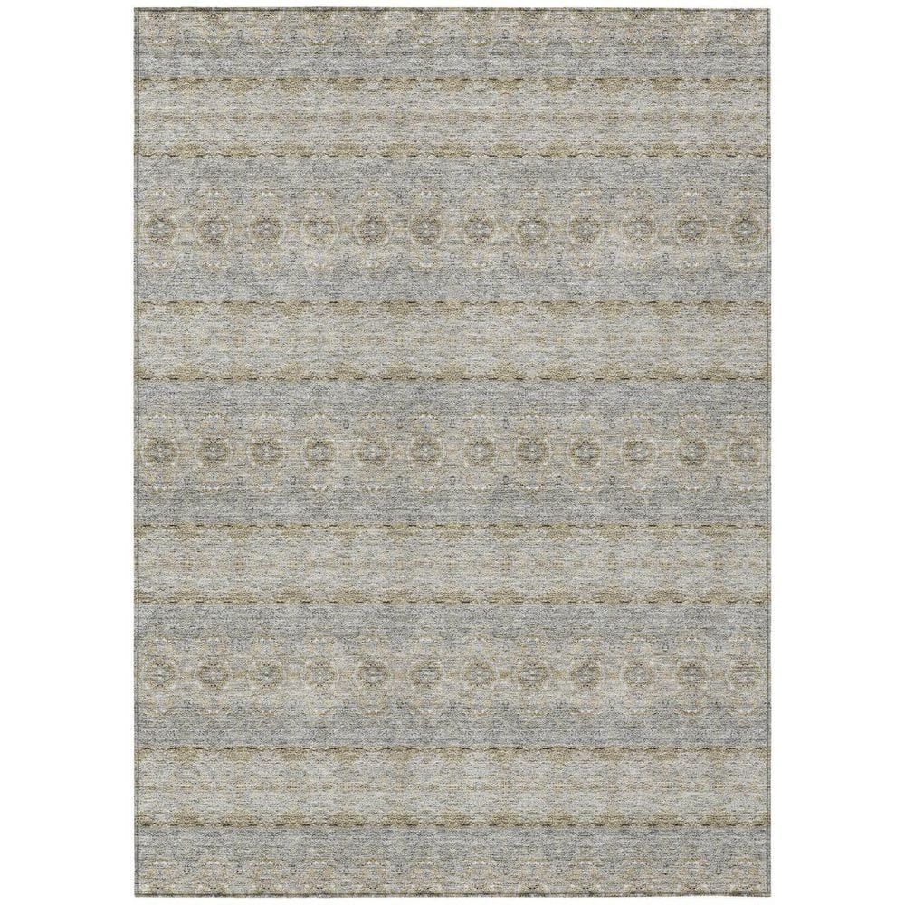 Silver, Gray, Gold 5 ft. x 8 ft.  Woven Floral Medallion Polyester Rectangle Indoor / Outdoor Area Rug price history on PriceWatchPro