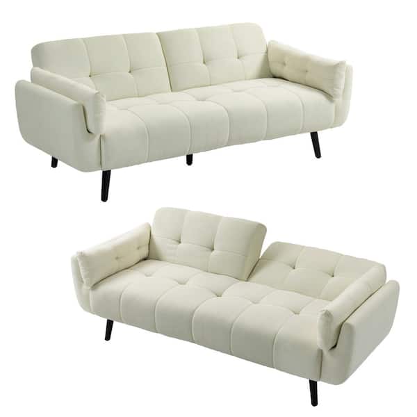 Uixe 74.9 in. W Beige Polyester Upholstered Convertible Folding Futon Sleeper Couch Twin Size Sofa Bed(Set of 2)