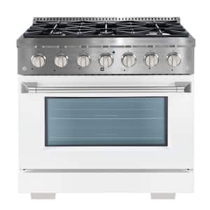 36 in. 6-Burners Freestanding Gas Range and Convection Oven in. Stainless Steel with White Door