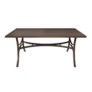 38.4 in. W x 66.1 in. L Brwon Steel Rectangle Outdoor Dining Table with Umbrella Hole for Deck Lawn Garden