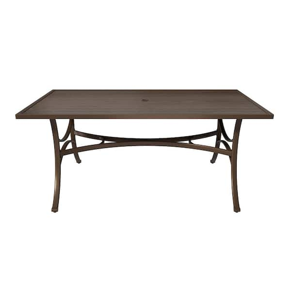 38.4 in. W x 66.1 in. L Brwon Steel Rectangle Outdoor Dining Table with Umbrella Hole for Deck Lawn Garden