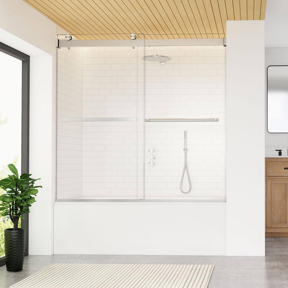 Marcelo 60" Frameless Sliding Tub Door in Brushed Nickel with Clear Glass