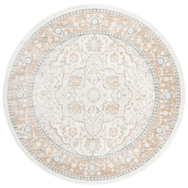 Isabella 8 ft. x 8 ft. Round Cream/Beige Medallion Border Area Rug