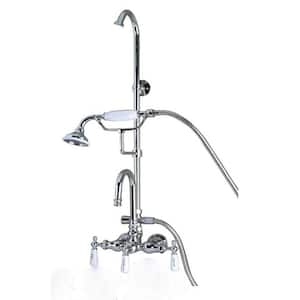 3-Handle Claw Foot Tub Faucet with Hand Shower and Riser in Chrome