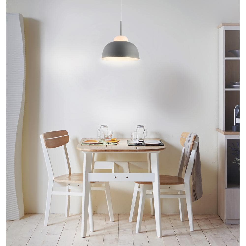 Simon 12" Matte Gray Metal & White Glass LED Pendant Light