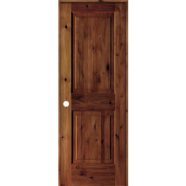 Krosswood Doors 28 in. x 80 in. Rustic Knotty Alder 2-Panel Right Hand Red Chestnut Stain Wood Single Prehung Interior Door