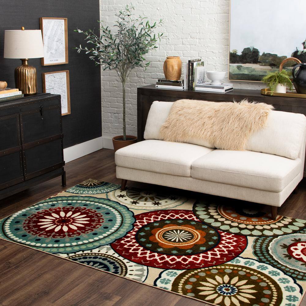 Blue Medallion Tufted Synthetic 5' x 8' Area Rug