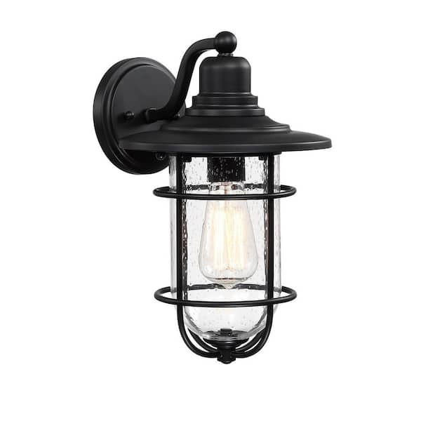 Miscool 1-Light Black Hardwired Outdoor Wall Lantern Sconce with Clear Glass Shade