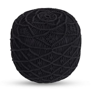 Black Cotton Blend Round Pouf 17.5L x 17.5W x 16H Ottoman
